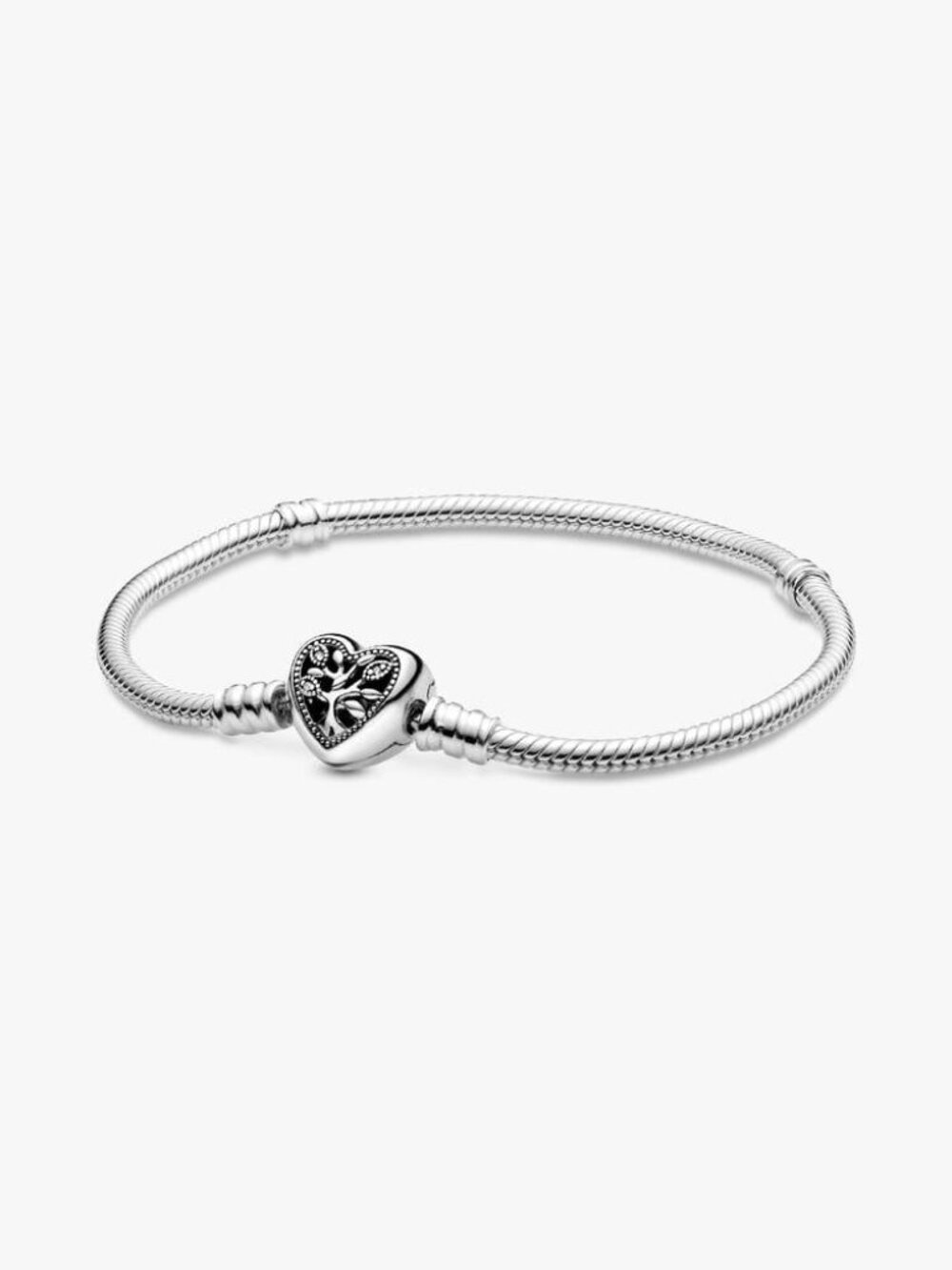 Pandora Moments Family Tree Heart Clasp Snake Chain Bracelet